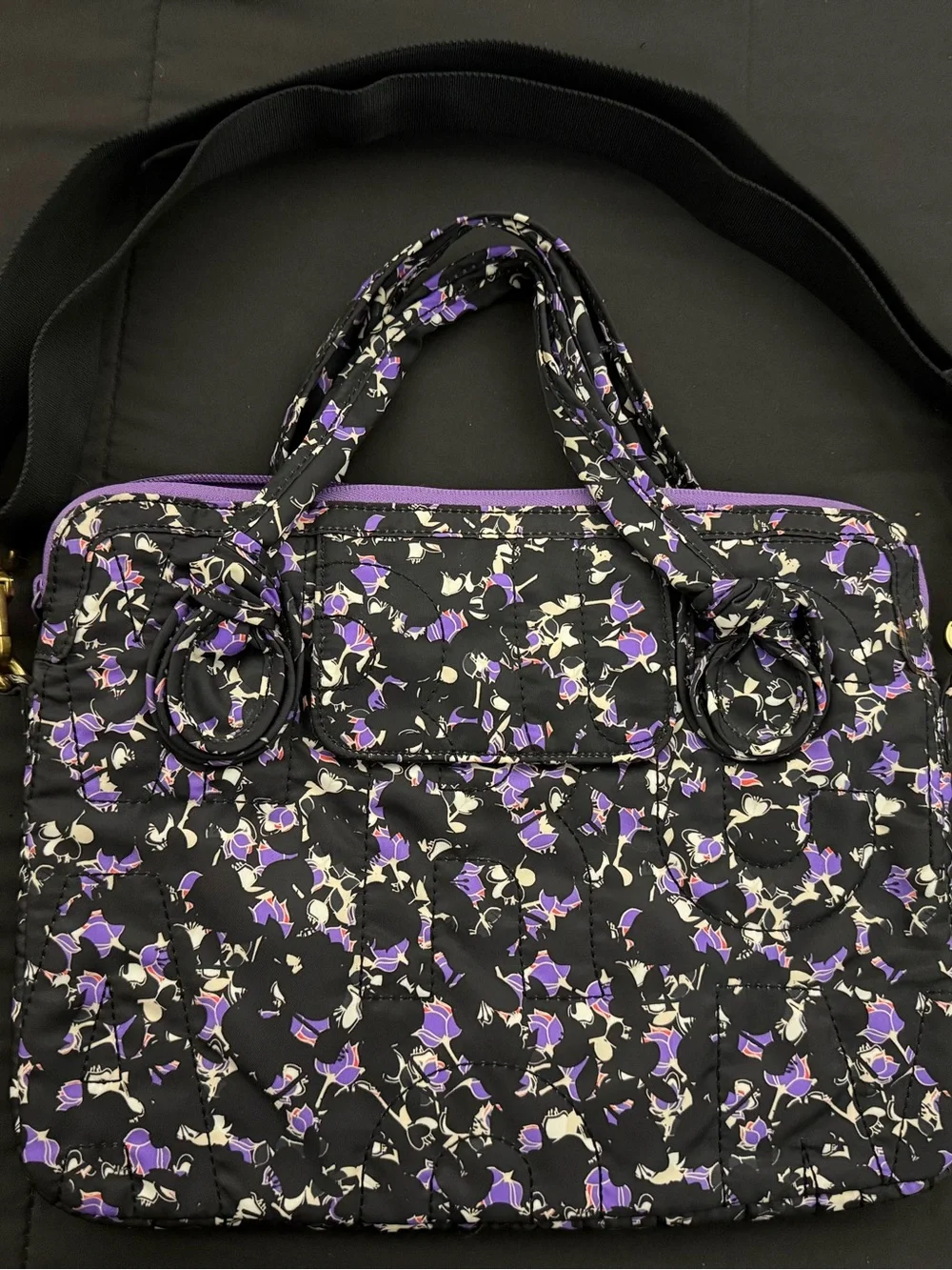 Marc by Marc Jacobs Black & Purple Quilted Floral 13” Laptop Bag
